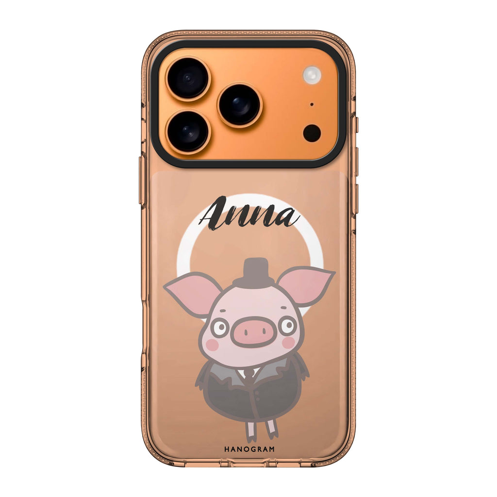 Funny Piggy iPhone 17 Pro Max MagSafe 水晶透明保護殼 小豬圖案設計 可自訂名字 圖1
