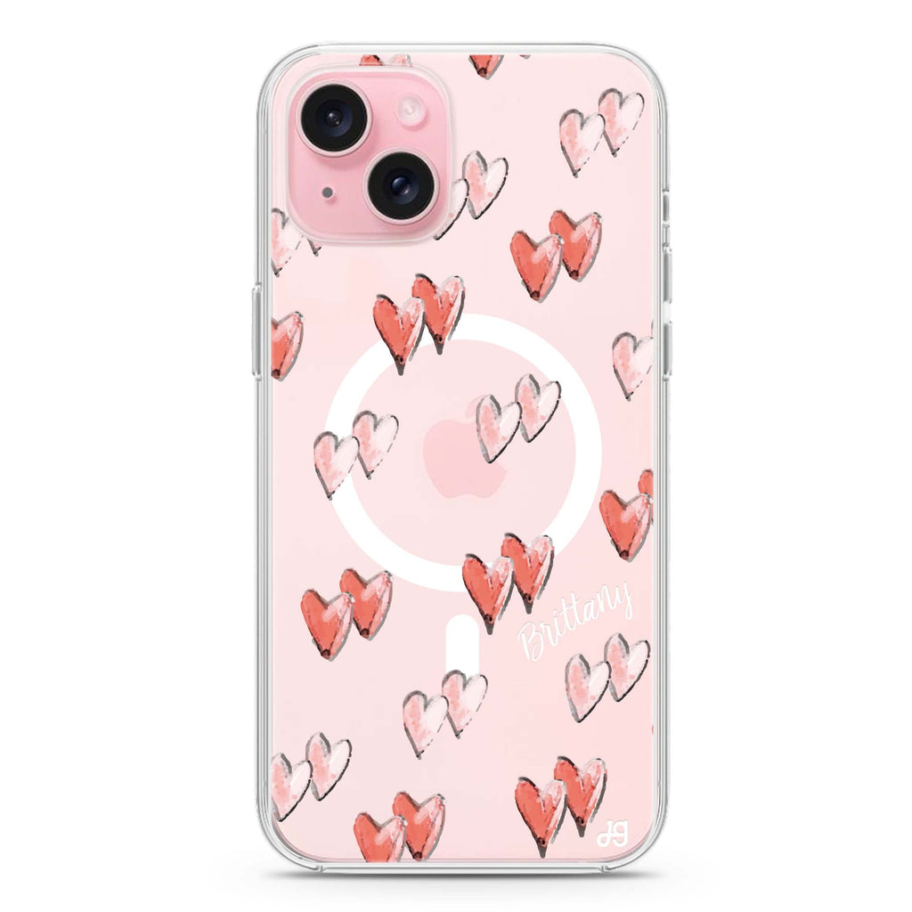 Double Heart iPhone 15 Plus Magsafe 兼容水晶透明保護殼