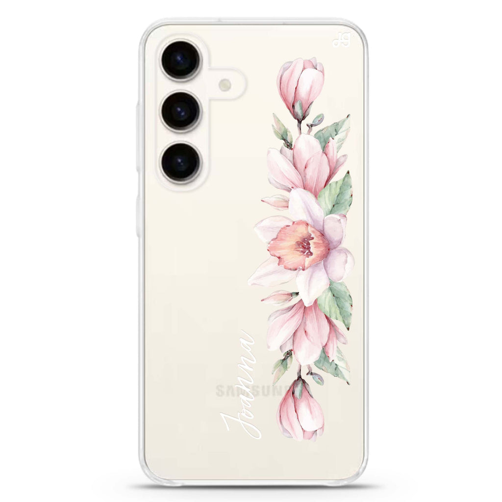 Floral and Me Samsung Galaxy S26/S25/S24 可加名字水晶透明保護殼正面展示