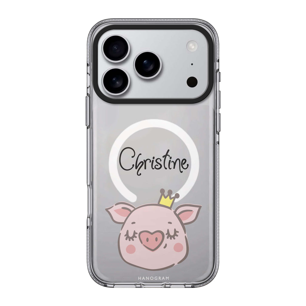 Piggy Queen iPhone 17 Pro Max MagSafe 水晶透明保護殼 小豬圖案設計 可自訂名字 圖1