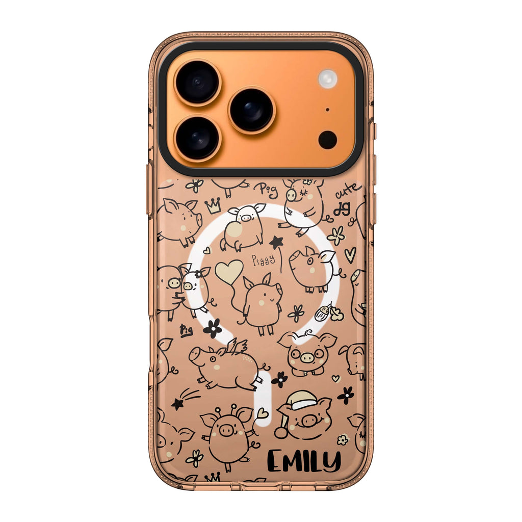 Lovely Piggy iPhone 17 Pro Max MagSafe 水晶透明保護殼 小豬圖案設計 可自訂名字 圖1
