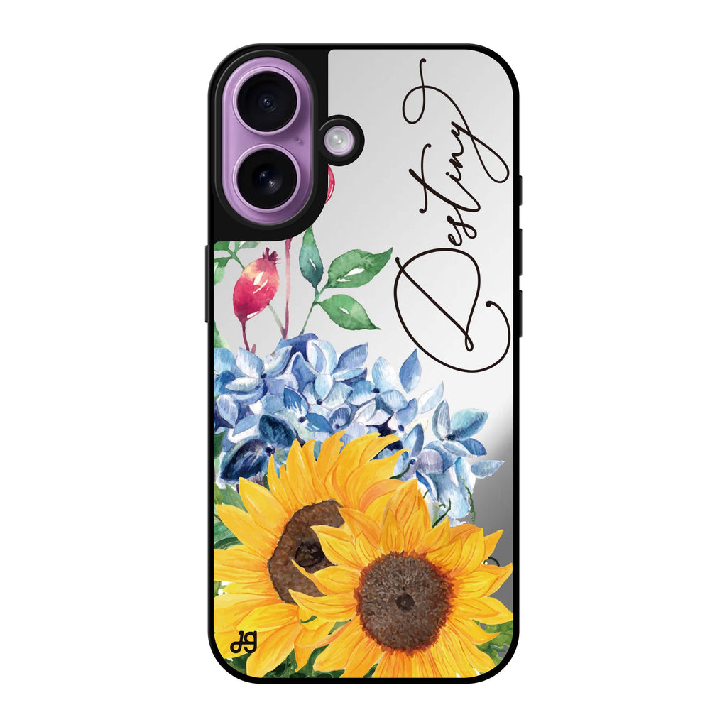 Reflective iPhone 16 Mirror Case –Blooming Sunflower Design