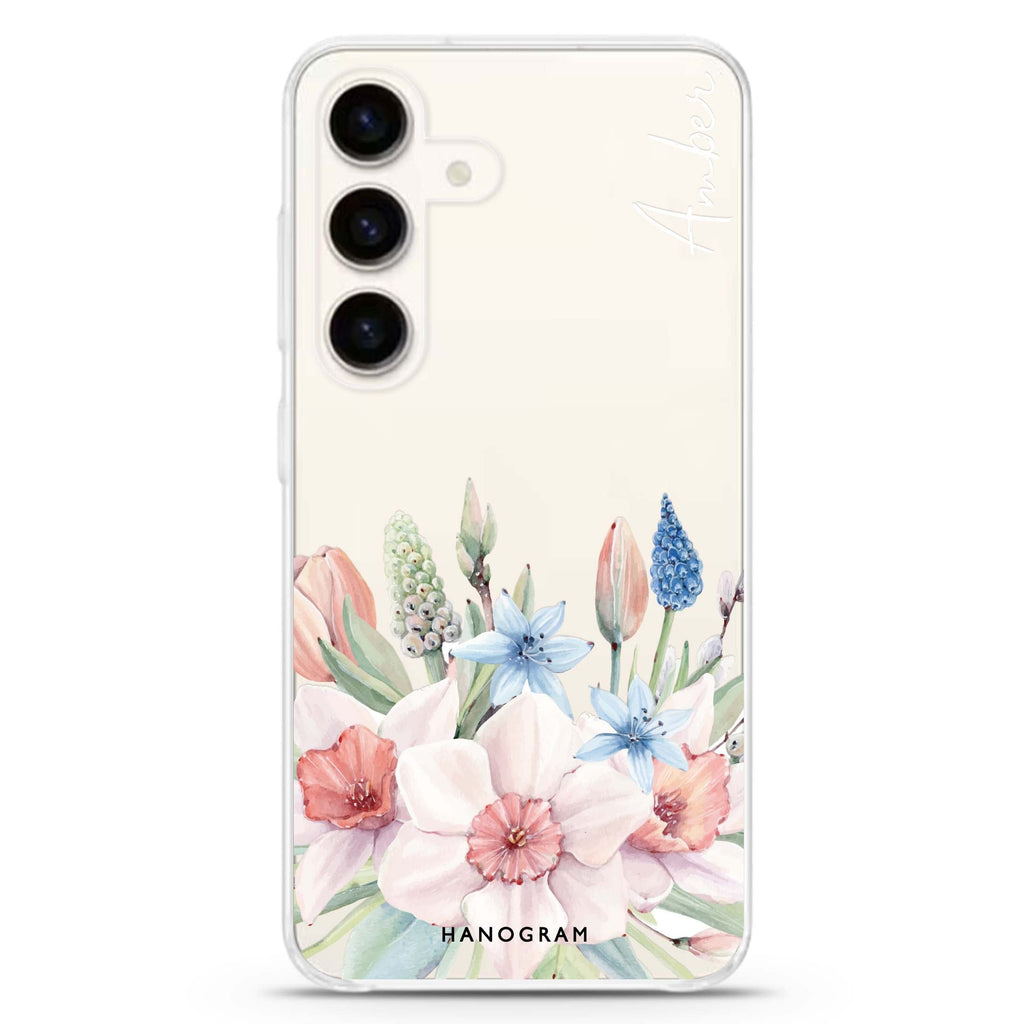 My Glamour Floral Samsung Galaxy S26/S25/S24 可加名字水晶透明保護殼正面展示