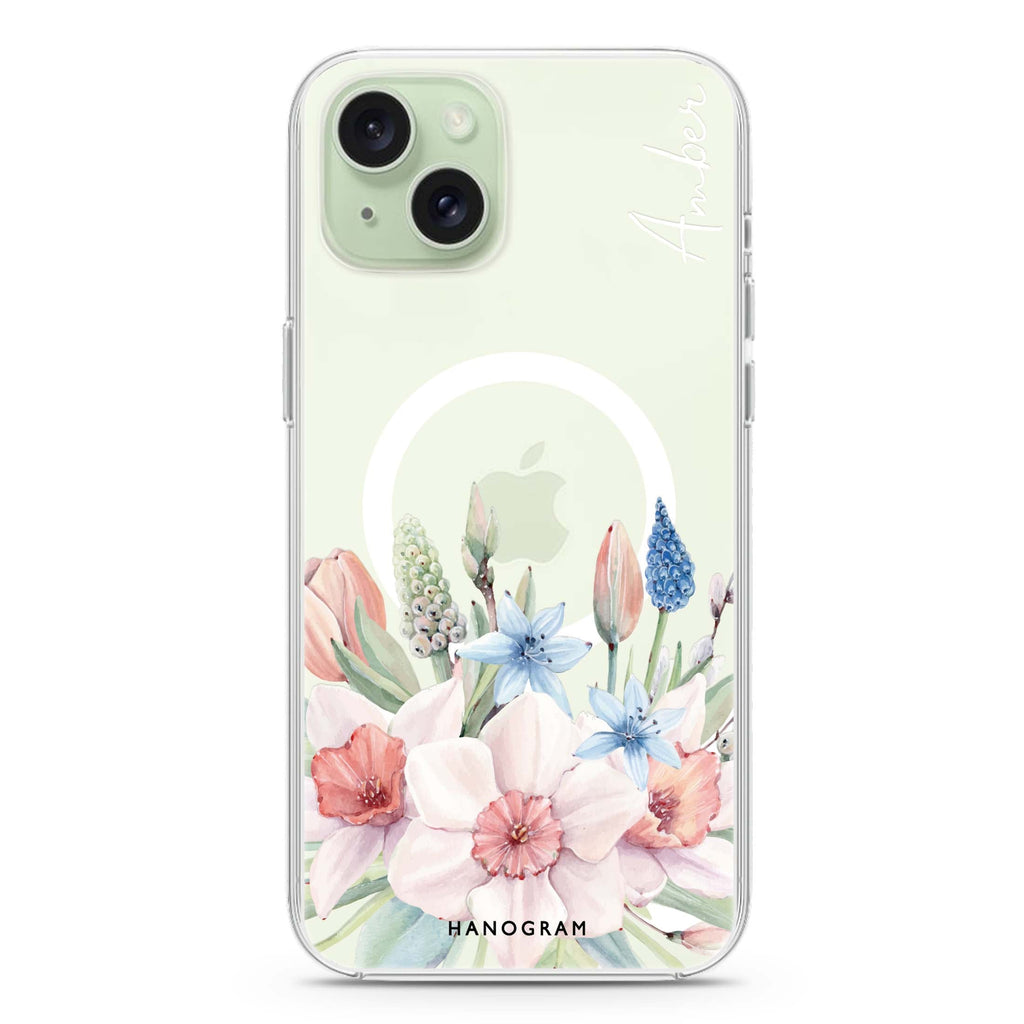 My Glamour Floral iPhone 15 Plus Magsafe 兼容水晶透明保護殼