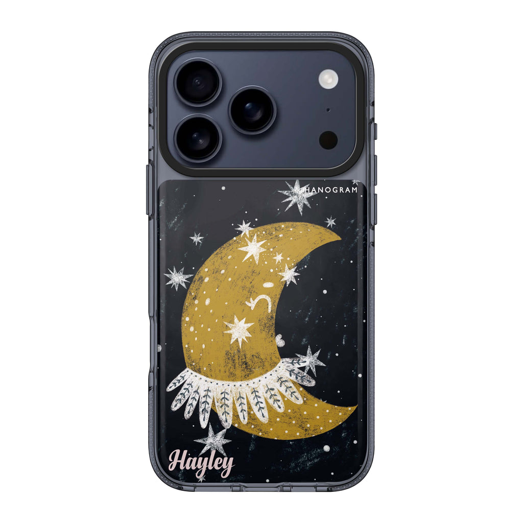 Cute Half Moon iPhone 17 Pro Max MagSafe 水晶透明保護殼 月亮圖案設計 可自訂名字 圖1