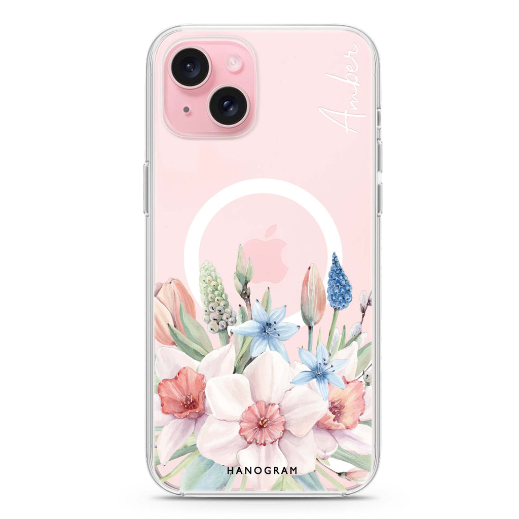 My Glamour Floral iPhone 15 Magsafe 兼容水晶透明保護殼