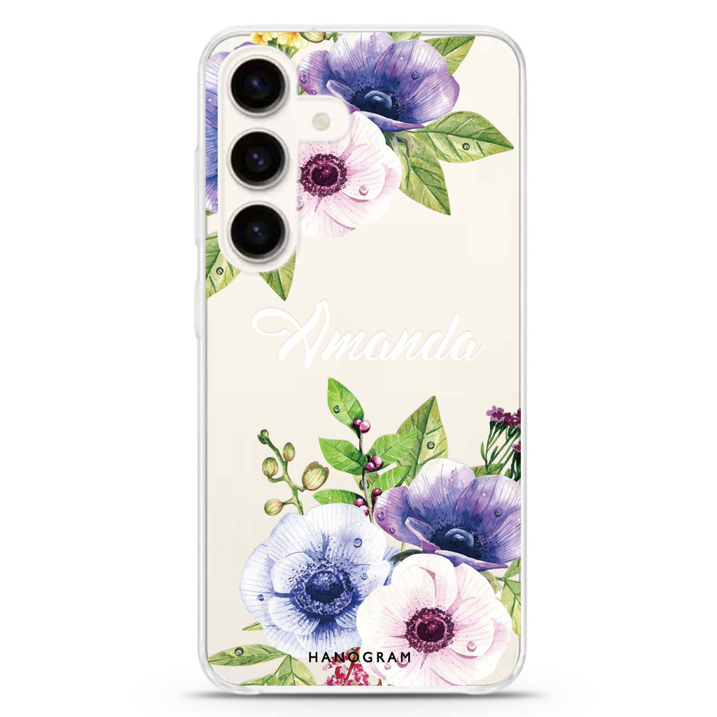 Blooming Flowers Samsung Galaxy S26/S25/S24 可加名字水晶透明保護殼正面展示