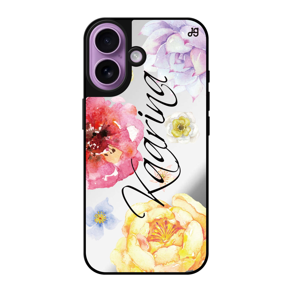 Reflective iPhone 16 Mirror Case –Colorful Watercolor Flowers Design