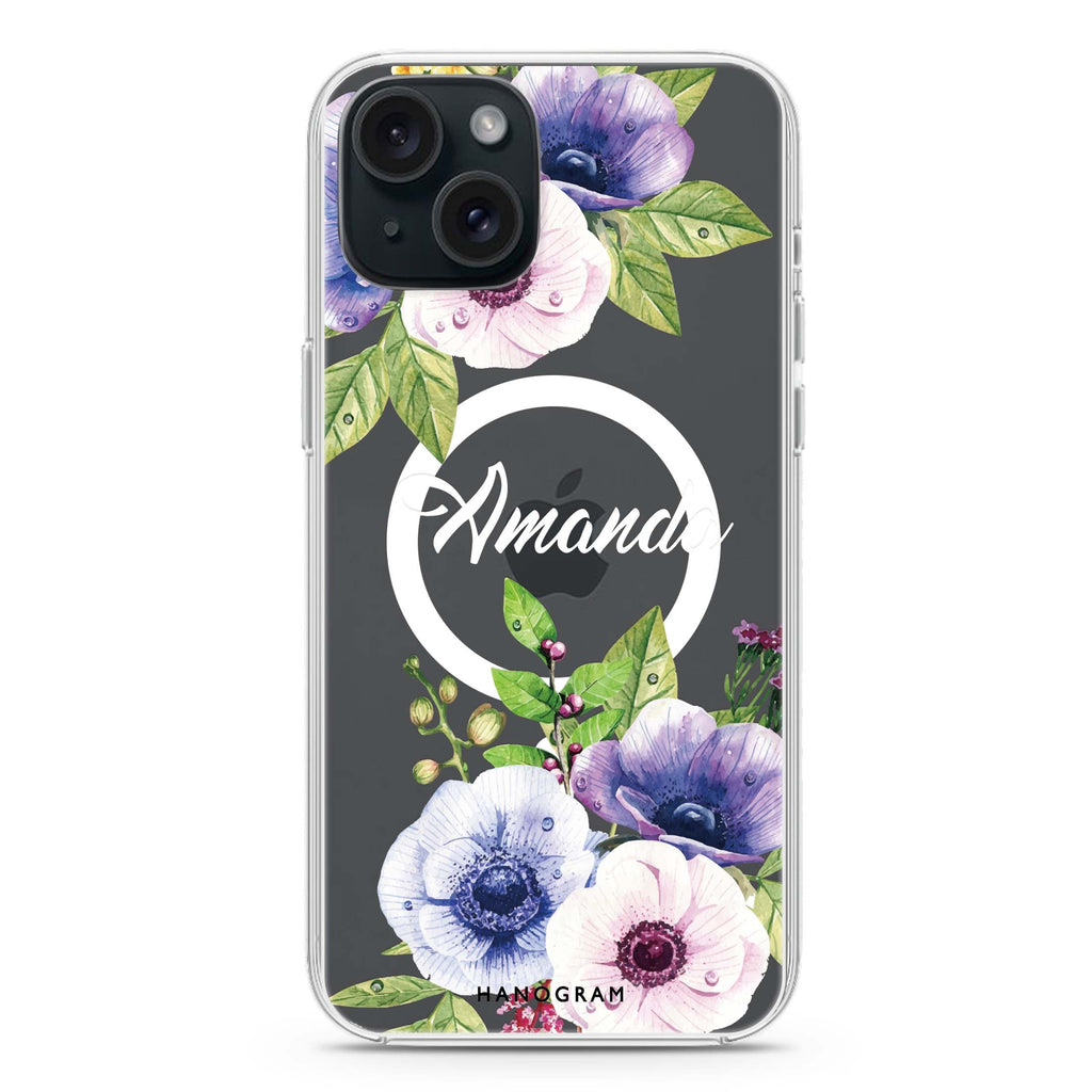 Blooming Flowers iPhone 15 Magsafe 兼容水晶透明保護殼