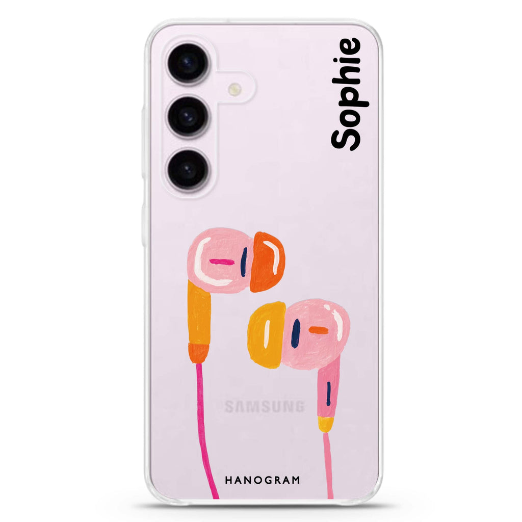 Pastel Beats Samsung Galaxy S26/S25/S24 可加名字水晶透明保護殼正面展示