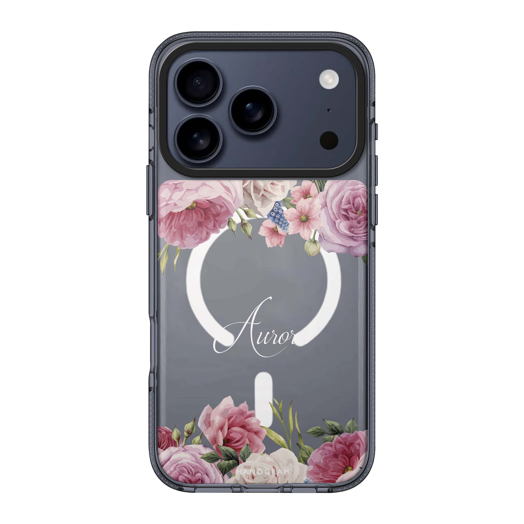 Light Pink Floral iPhone 17 Pro Max MagSafe 水晶透明保護殼 花卉圖案設計 可自訂名字及字色 圖1