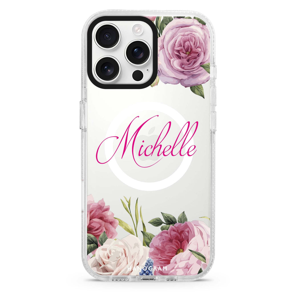 Light Pink Floral Magsafe 兼容水晶透明保護殼