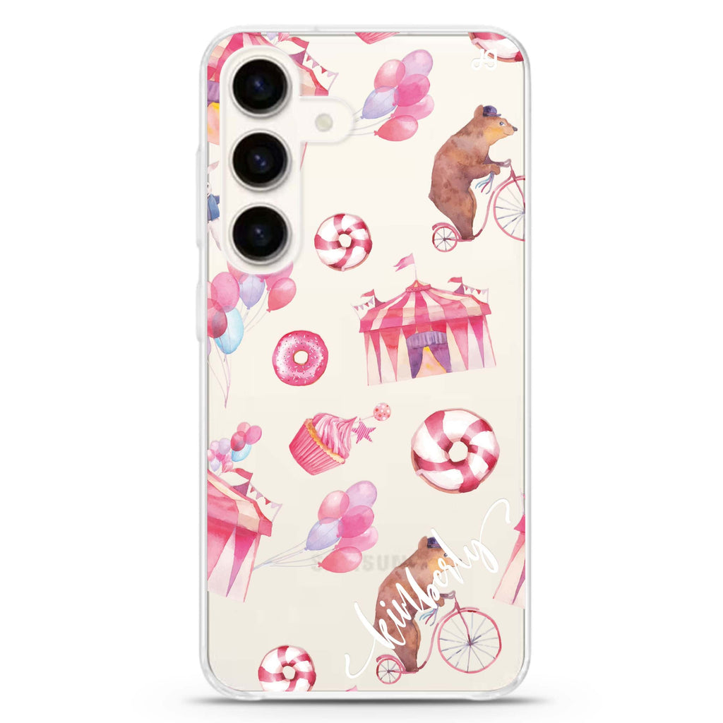 Red Circus Samsung Galaxy S26/S25/S24 可加名字水晶透明保護殼正面展示