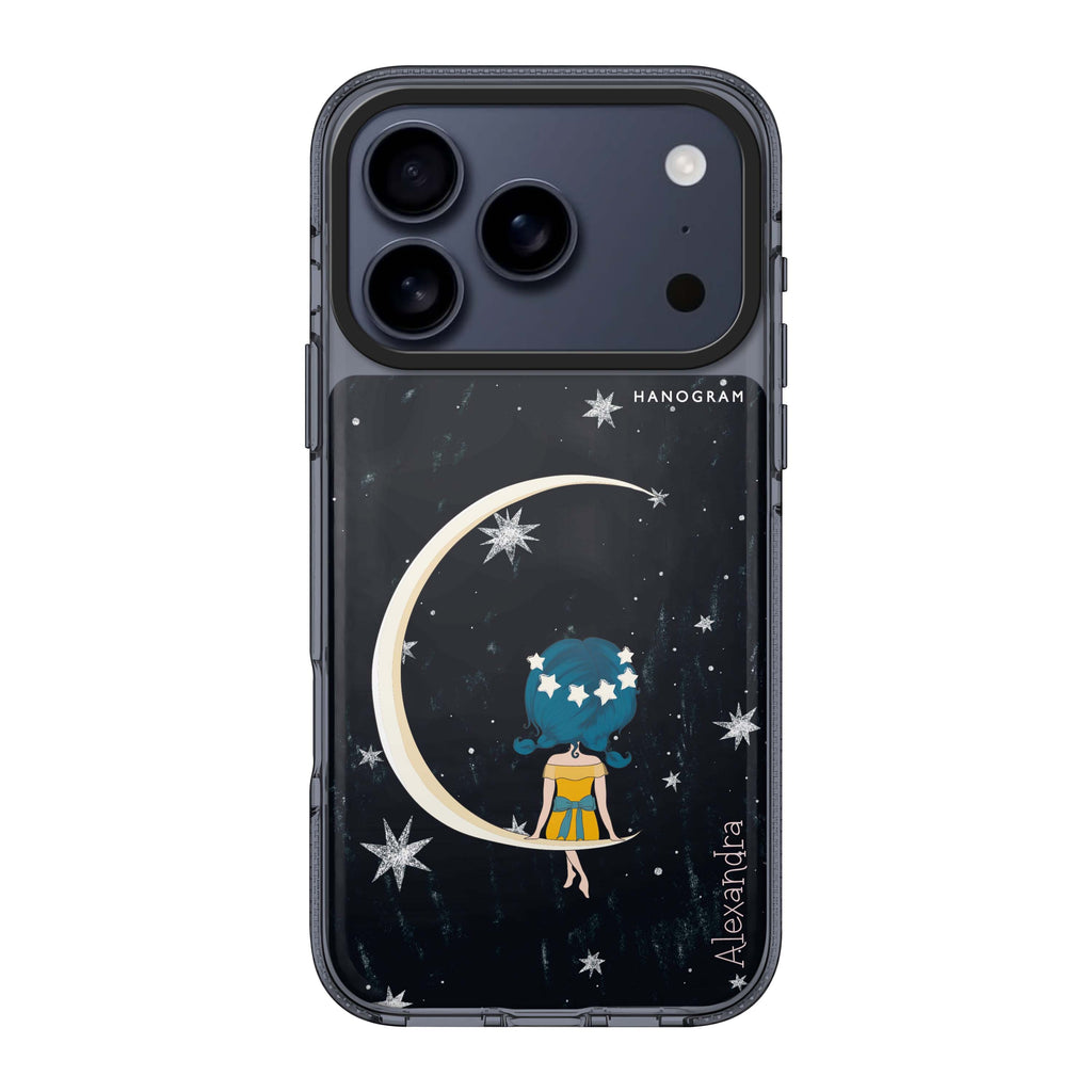 Cute Girl Moon iPhone 17 Pro Max MagSafe 水晶透明保護殼 月亮圖案設計 可自訂名字 圖1