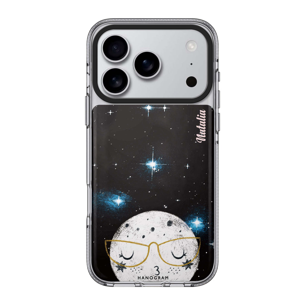 Glasses Moon iPhone 17 Pro Max MagSafe 水晶透明保護殼 月亮圖案設計 可自訂名字 圖1
