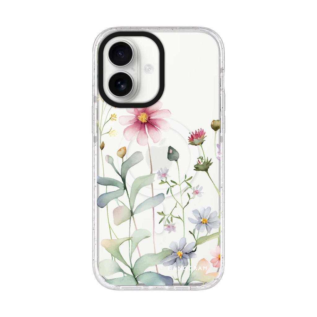Floral iPhone 17 水晶透明保護殼正面展示