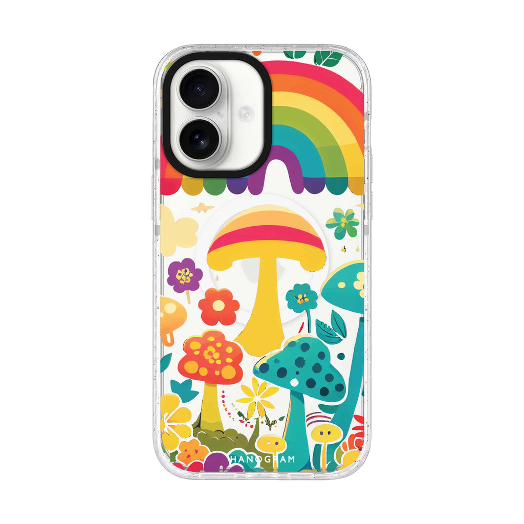 Rainbow Mushroom Garden iPhone 17 水晶透明保護殼正面展示