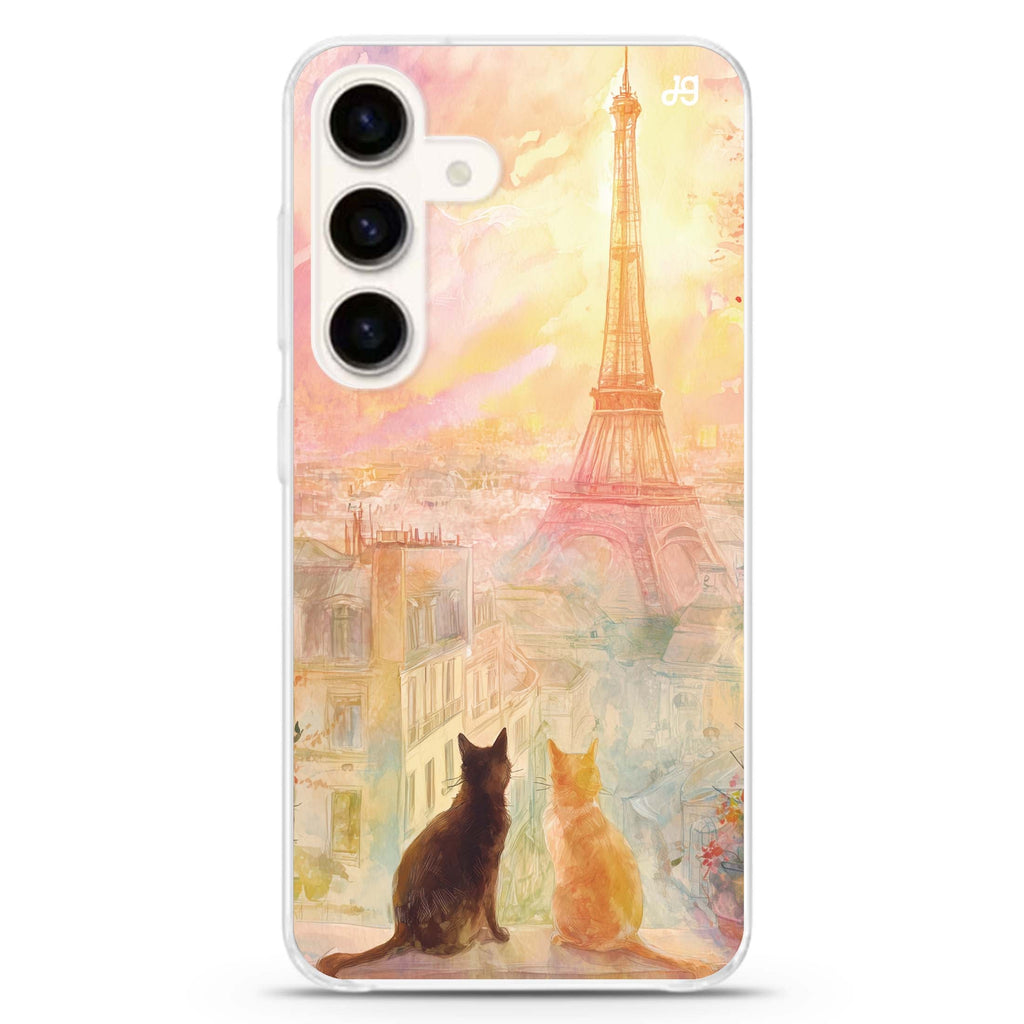Paris Dream Cats Samsung Galaxy S26/S25/S24 水晶透明保護殼正面展示