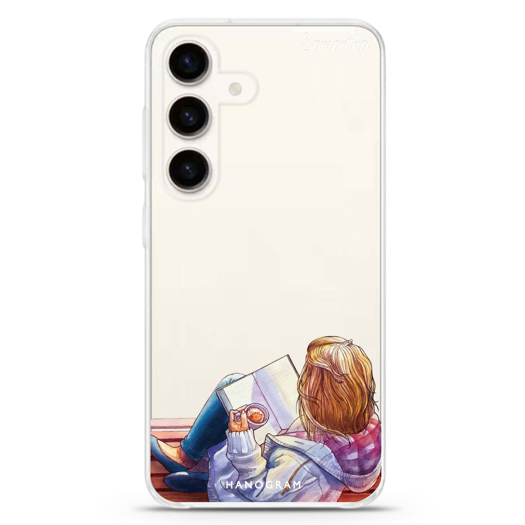 Relax With My Coffee Samsung Galaxy S26/S25/S24 可加名字水晶透明保護殼正面展示