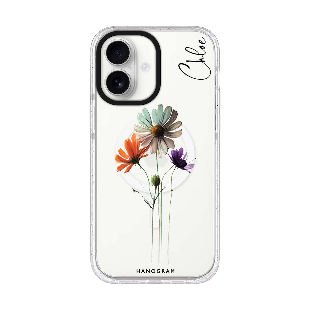 A watercolour floral iPhone 17 水晶透明保護殼正面展示