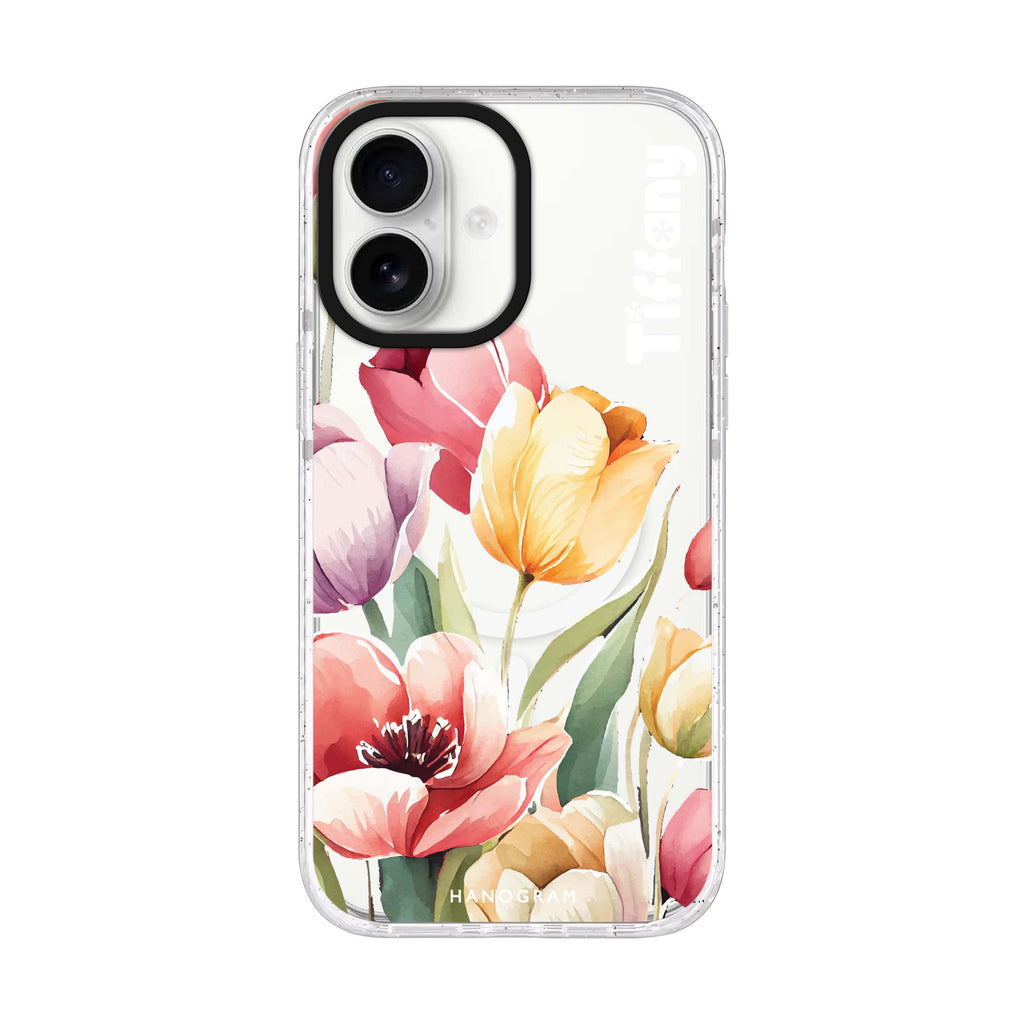 Watercolor tulip iPhone 17 水晶透明保護殼正面展示