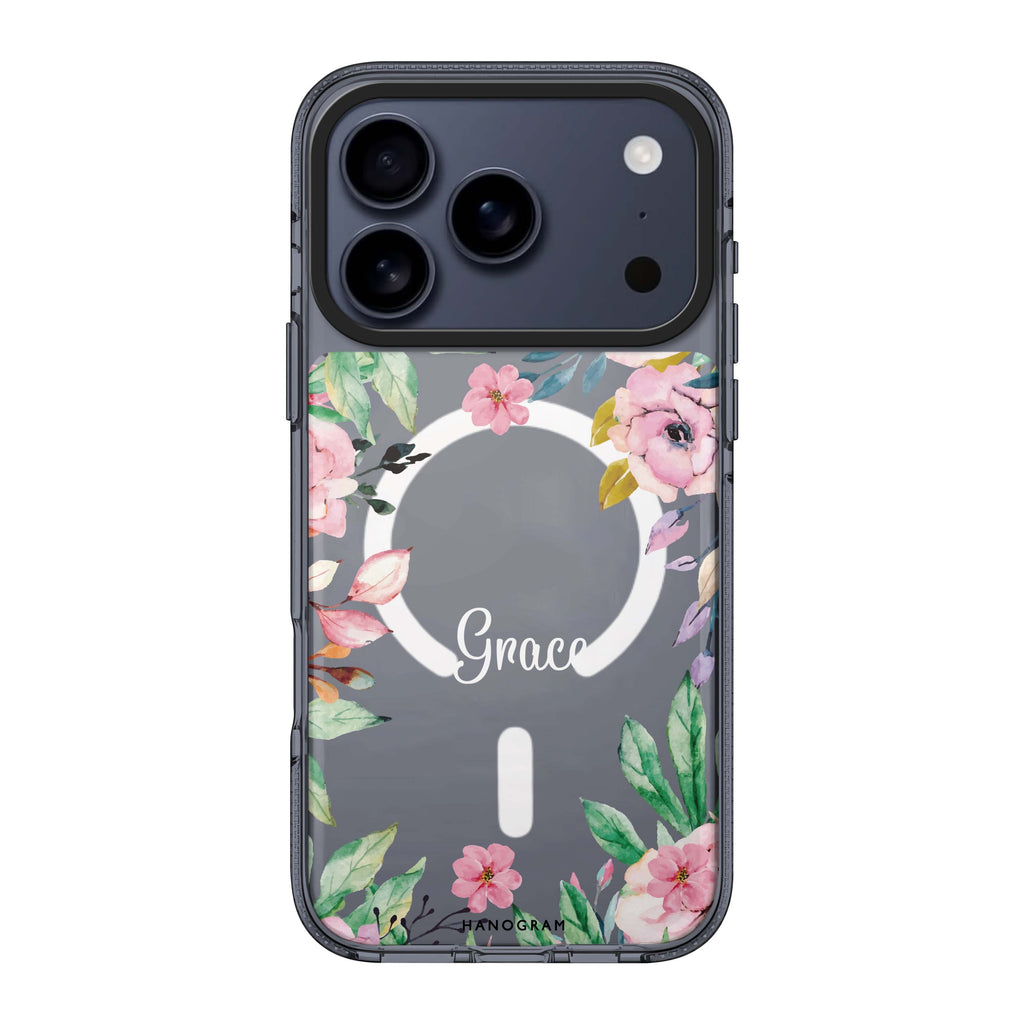 Floral Dream II iPhone 17 Pro Max MagSafe 水晶透明保護殼 花卉圖案設計 可自訂名字及字色 圖1