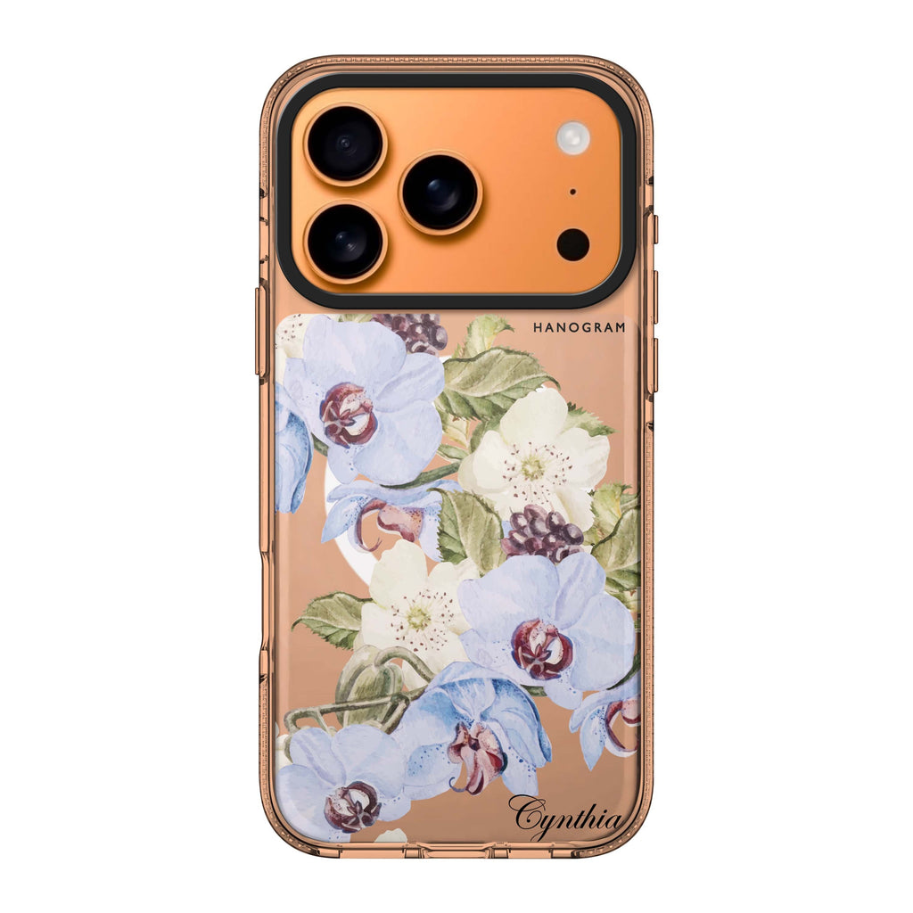 Light Blue Floral iPhone 17 Pro Max MagSafe 水晶透明保護殼 花卉圖案設計 可自訂名字 圖1