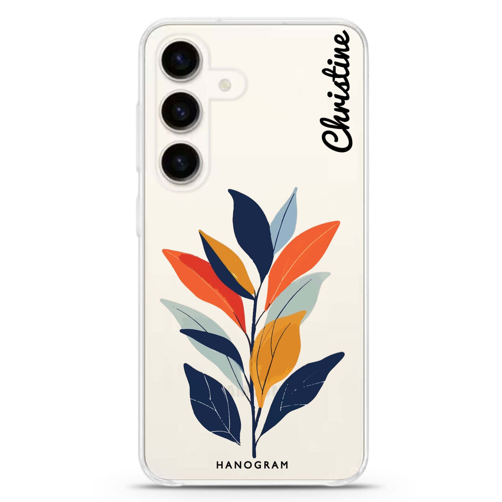 Flora Flat Samsung Galaxy S26/S25/S24 可加名字水晶透明保護殼正面展示
