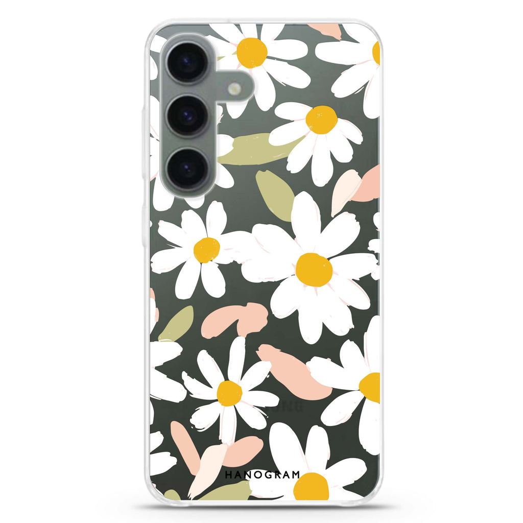 Blush Daisy Field Samsung Galaxy S26/S25/S24 水晶透明保護殼正面展示