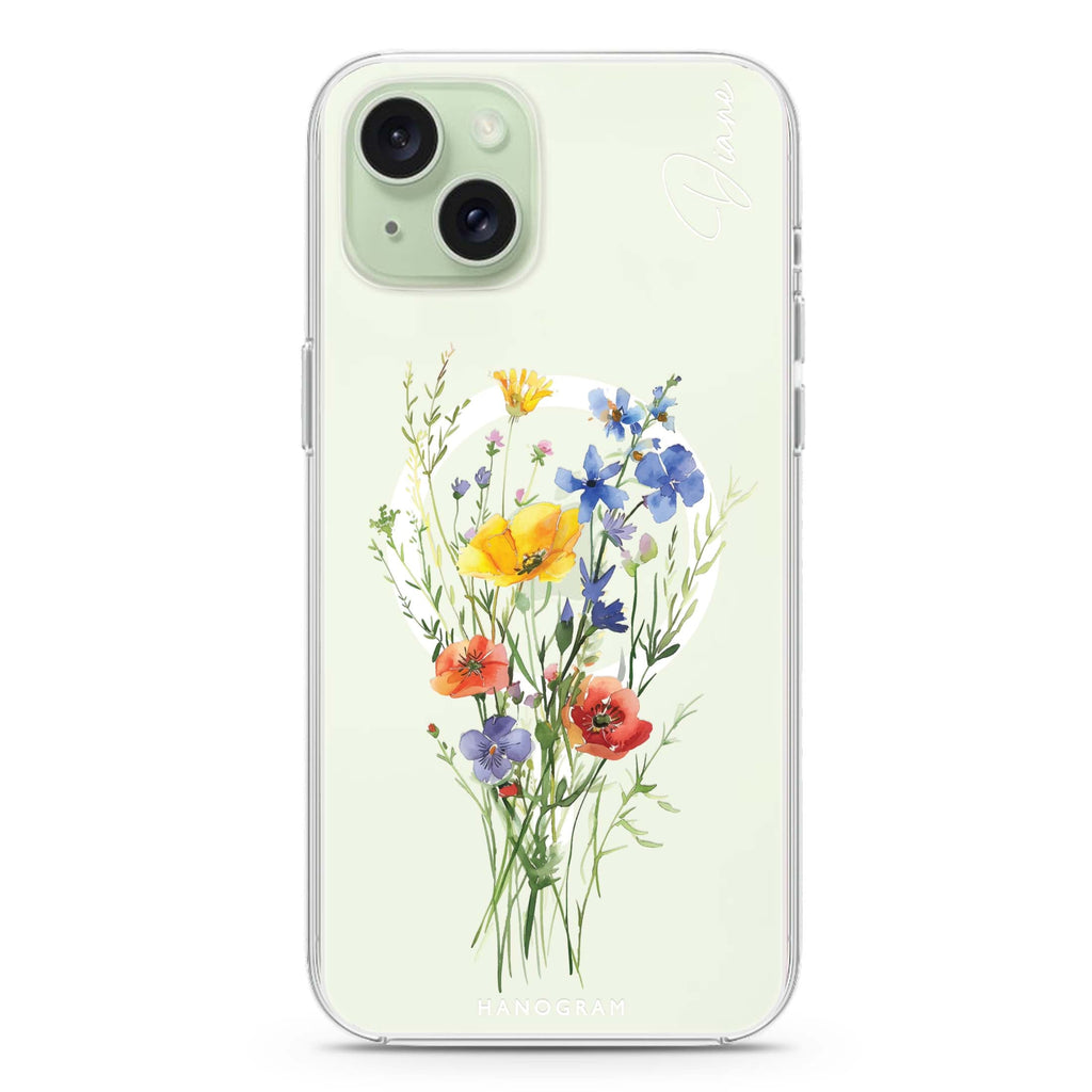 Wildflower Whimsy iPhone 15 Magsafe 兼容水晶透明保護殼