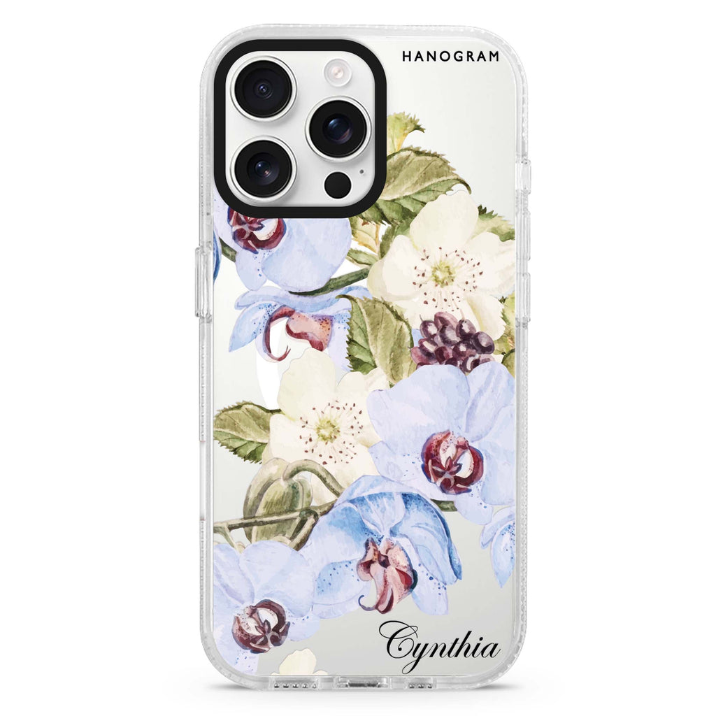 Light Blue Floral Magsafe 兼容水晶透明保護殼