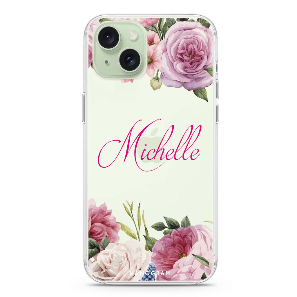 Light Pink Floral iPhone 15 水晶透明保護殼