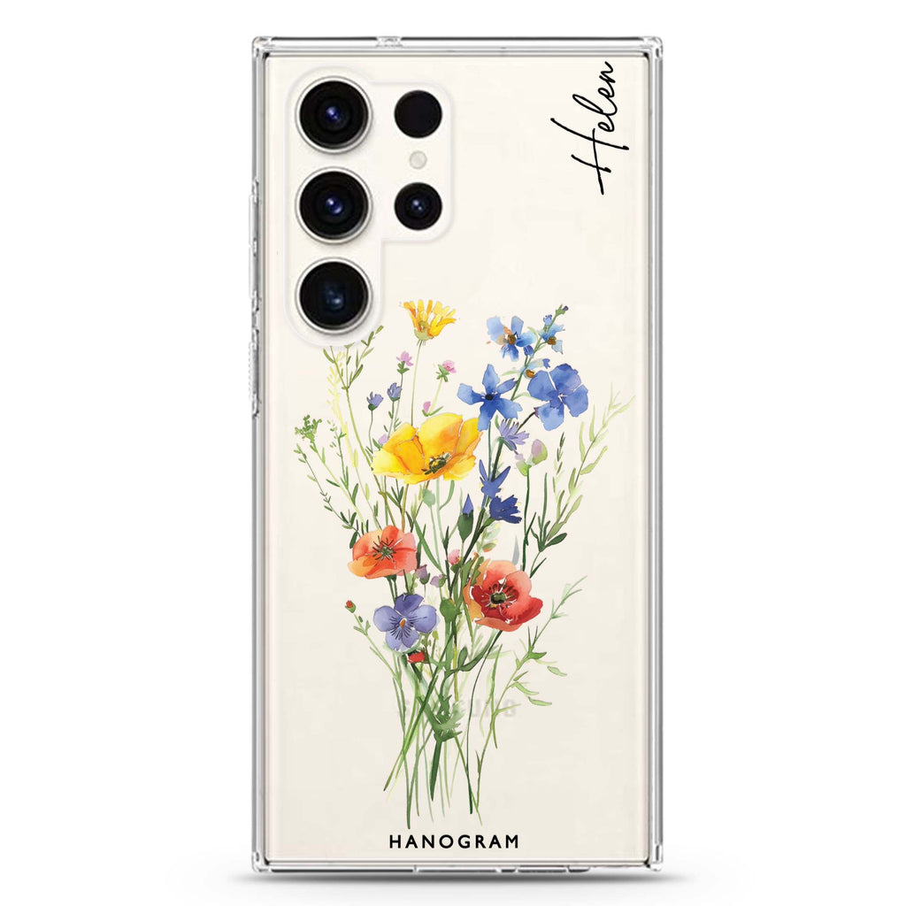 Wildflower Whimsy Samsung Galaxy Ultra 可加名字透明保護殼，適用 S26/S25/S24/S23 Ultra，圖1