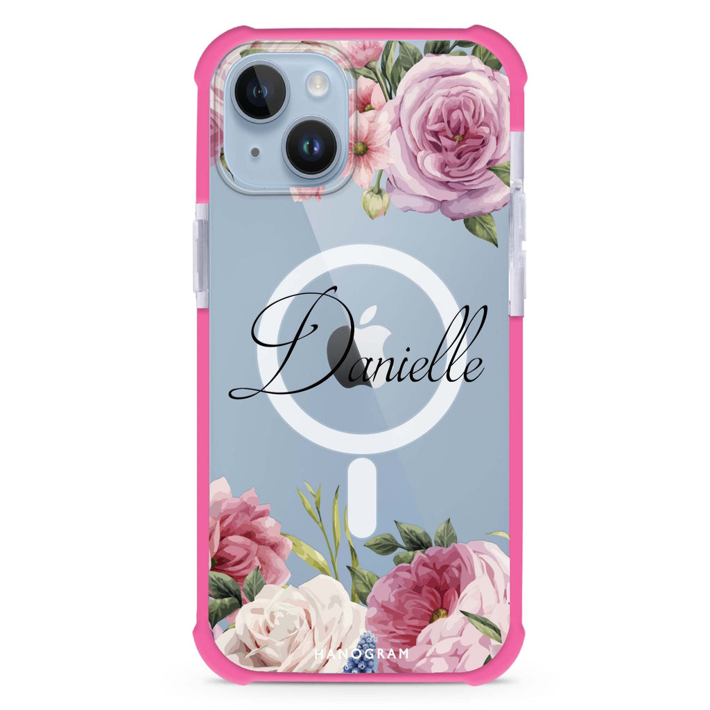 Light Pink Floral iPhone 15 Plus Magsafe 兼容超強防摔保護殼