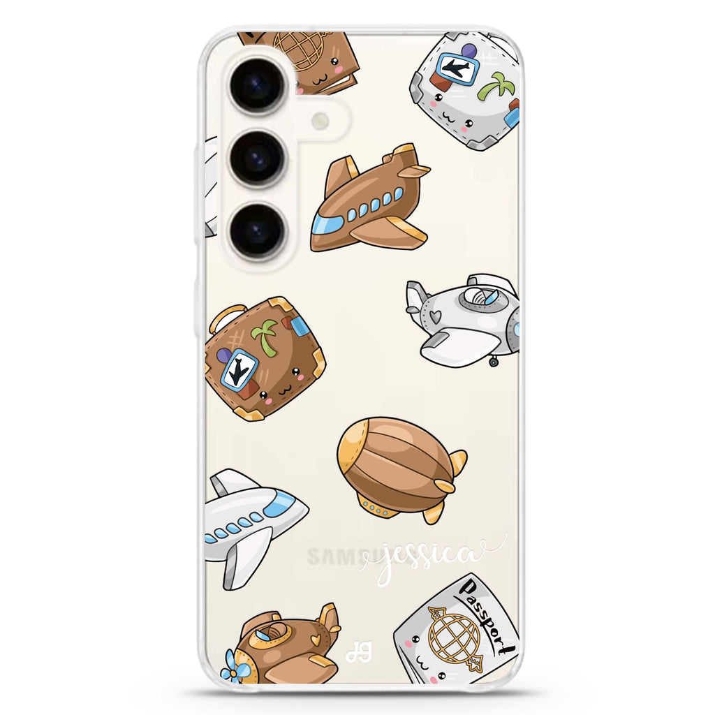 Cartoon AirPlane Samsung Galaxy S26/S25/S24 可加名字水晶透明保護殼正面展示