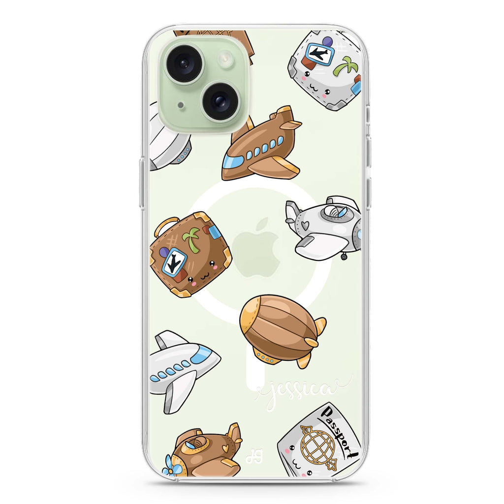 Cartoon AirPlane iPhone 15 Plus Magsafe 兼容水晶透明保護殼