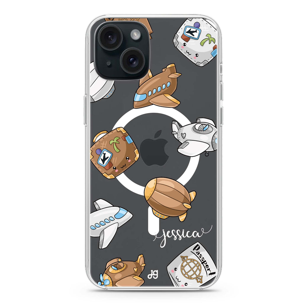 Cartoon AirPlane iPhone 15 Magsafe 兼容水晶透明保護殼