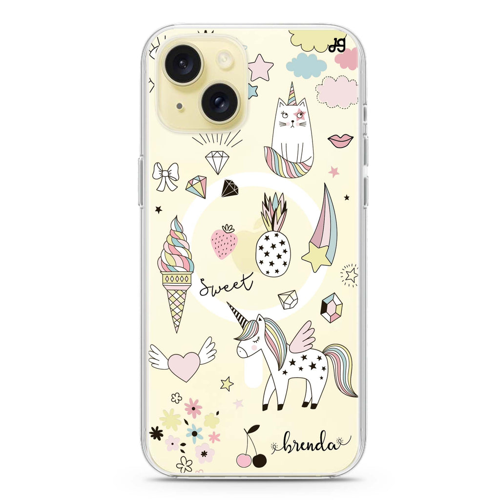 My lovely Cartoon iPhone 15 Magsafe 兼容水晶透明保護殼