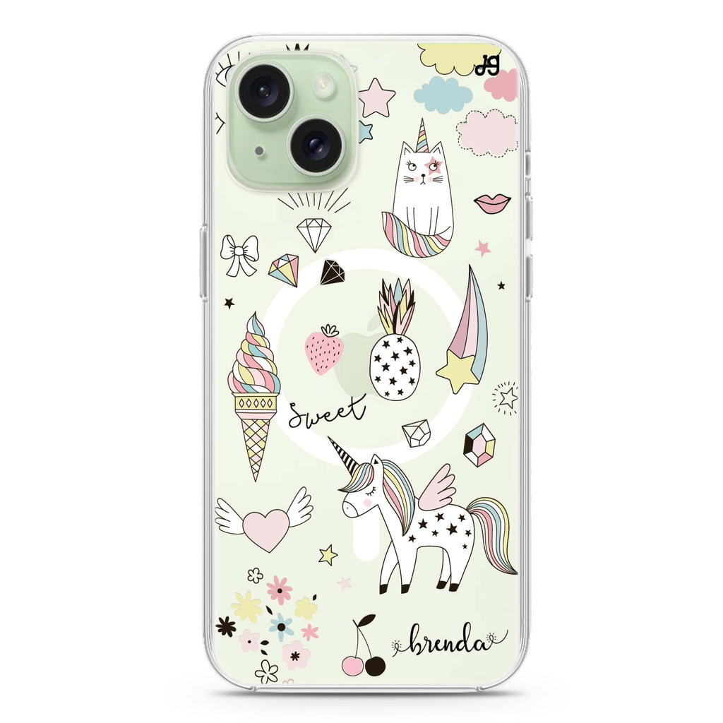 My lovely Cartoon iPhone 15 Plus Magsafe 兼容水晶透明保護殼