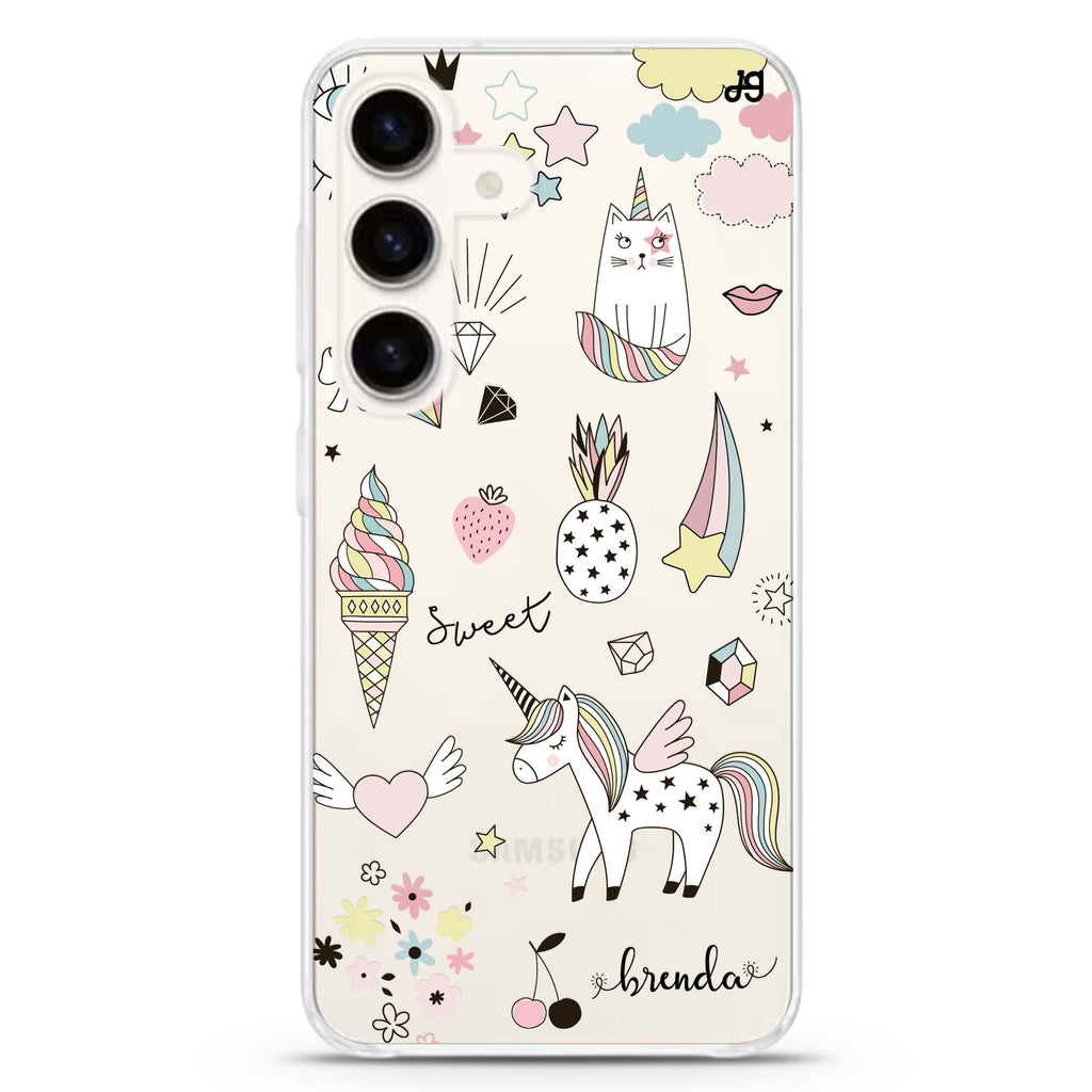 My lovely Cartoon Samsung Galaxy S26/S25/S24 可加名字水晶透明保護殼正面展示