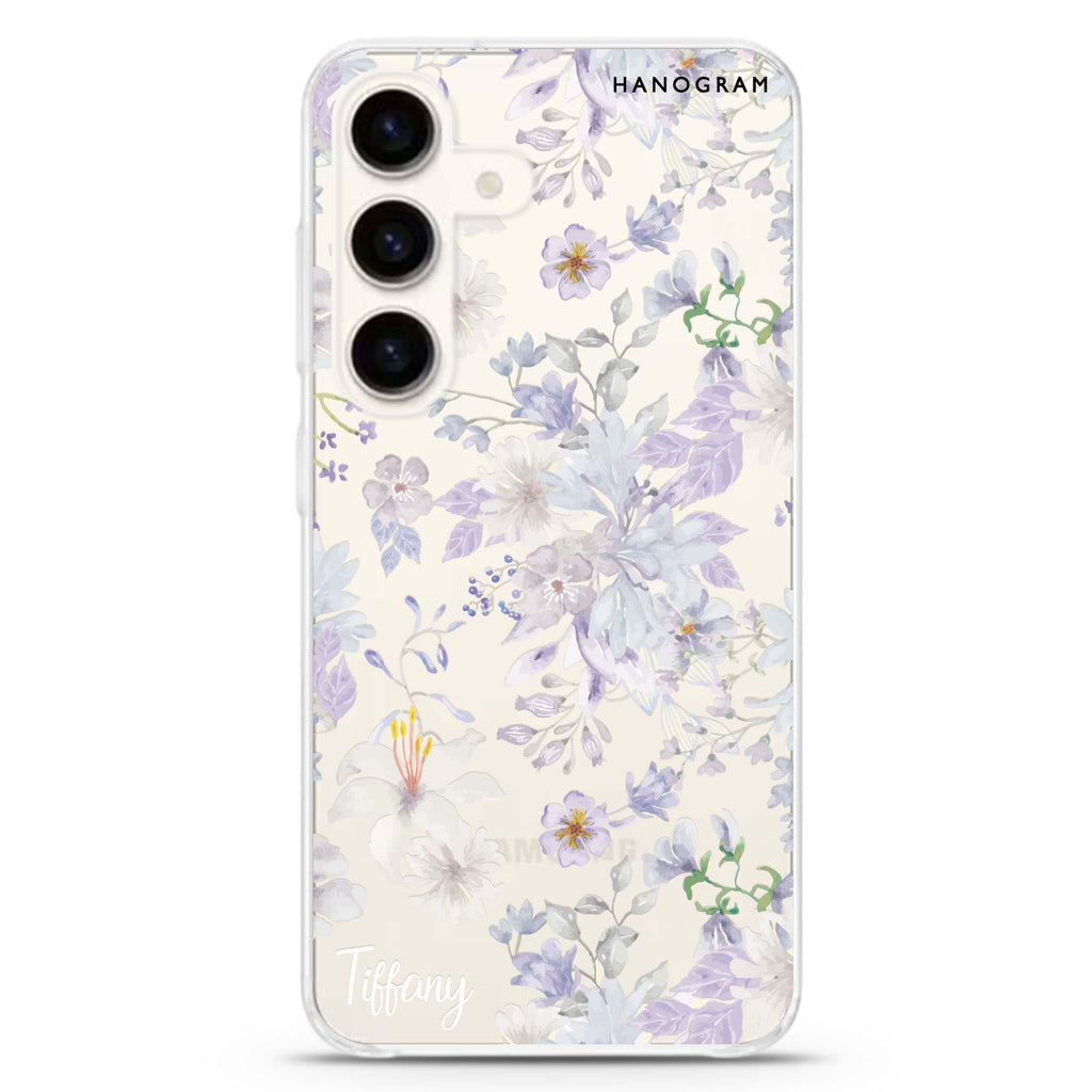 Serene Flowers Pattern Samsung Galaxy S26/S25/S24 可加名字水晶透明保護殼正面展示