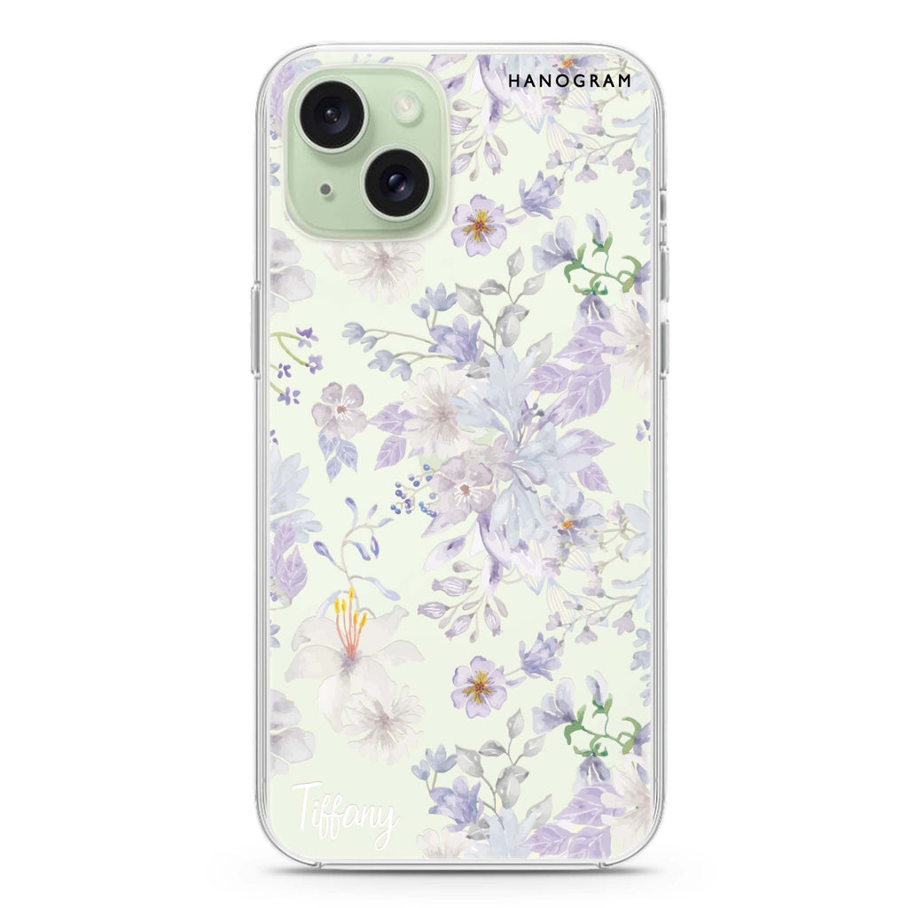 Serene Flowers Pattern iPhone 15 plus 水晶透明保護殼