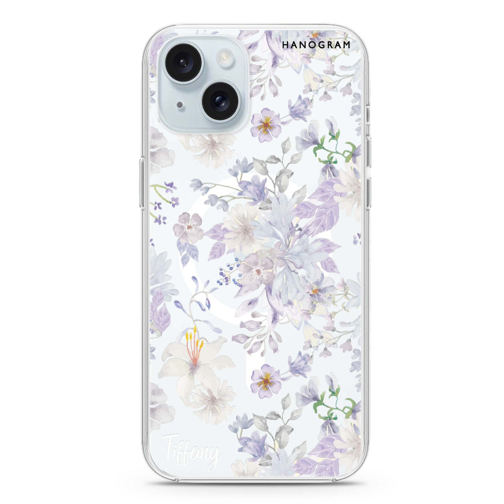 Serene Flowers Pattern iPhone 15 Magsafe 兼容水晶透明保護殼