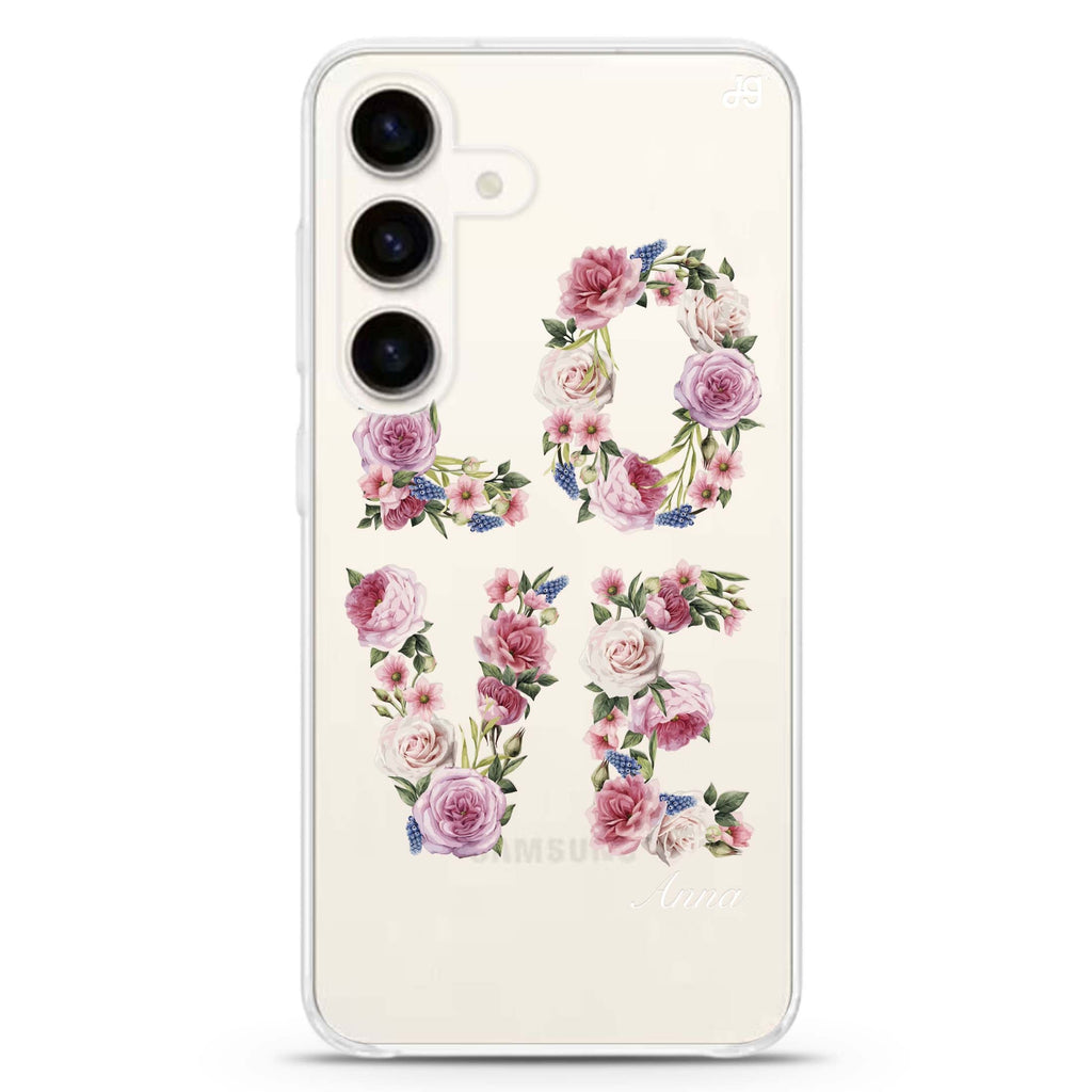 L.O.V.E Samsung Galaxy S26/S25/S24 可加名字水晶透明保護殼正面展示
