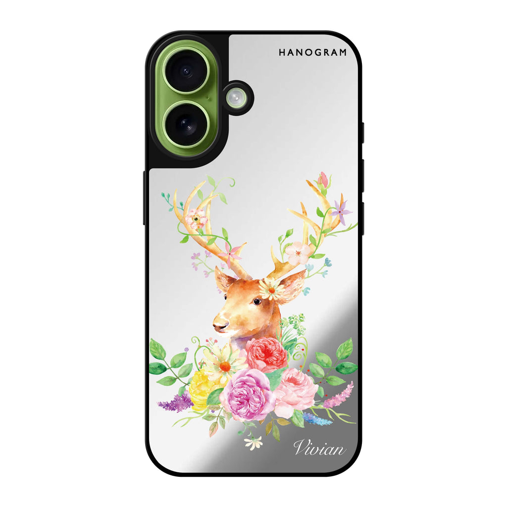 Reflective iPhone 16 Mirror Case –Floral & Deer Design