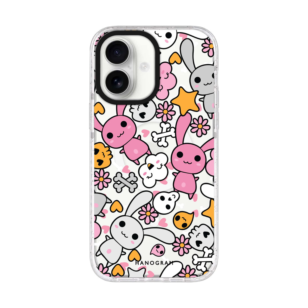 Bunny Doodles iPhone 17 水晶透明保護殼正面展示