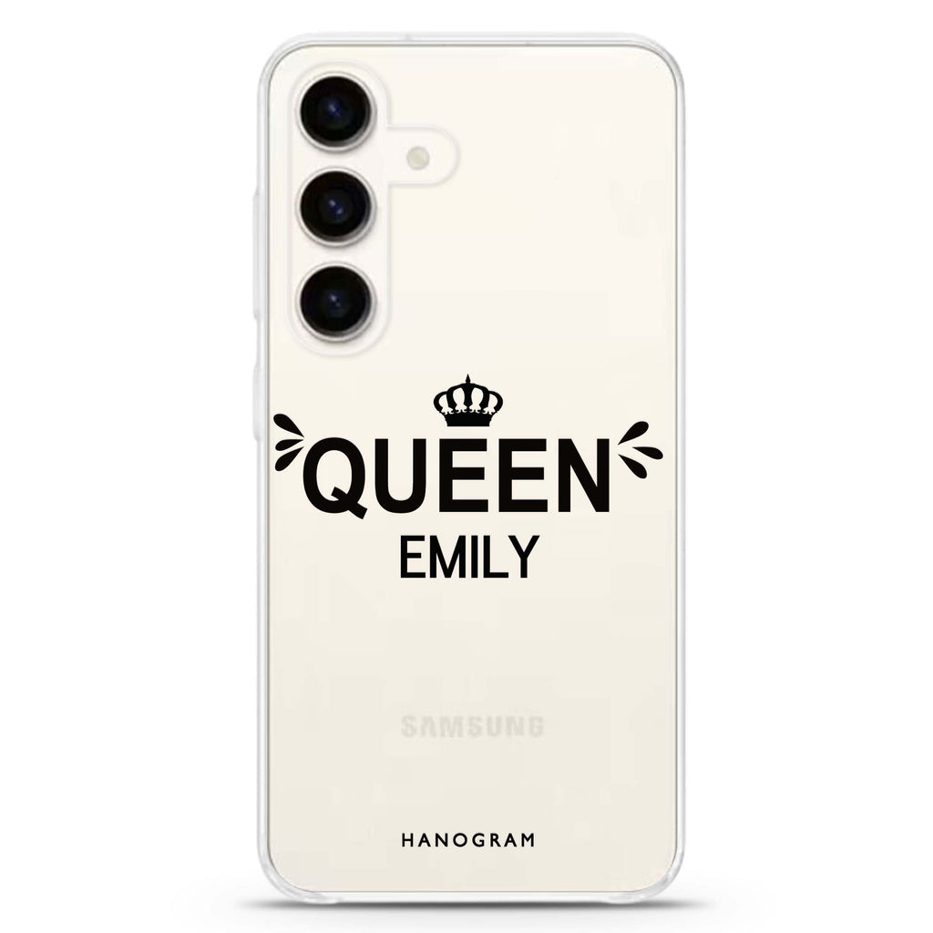 I am the queen Samsung Galaxy S26/S25/S24 可加名字水晶透明保護殼正面展示