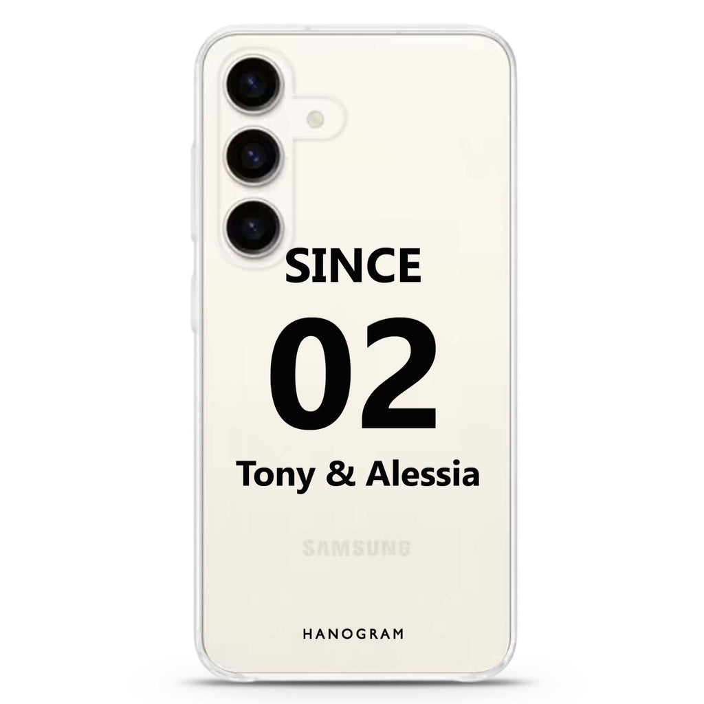 Love story Samsung Galaxy S26/S25/S24 可加名字水晶透明保護殼正面展示