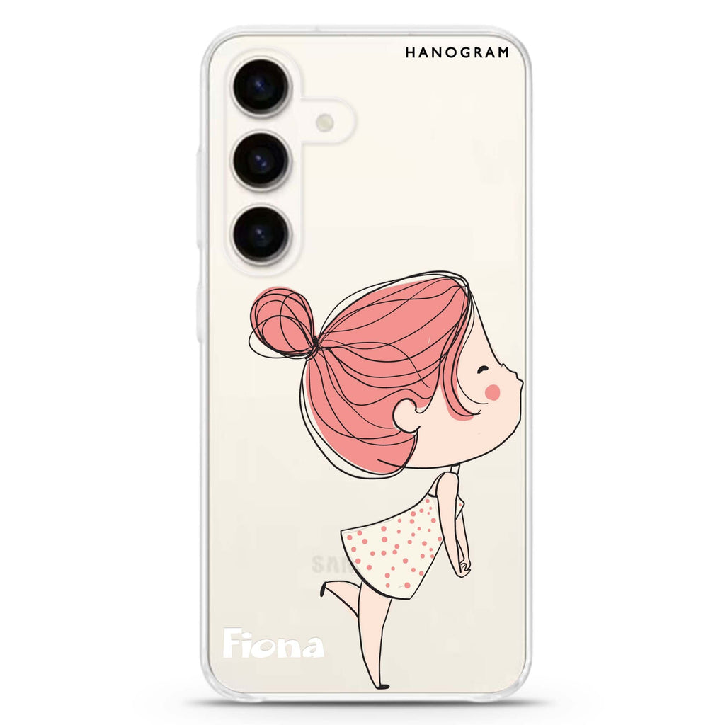 Cute girl kissing Samsung Galaxy S26/S25/S24 可加名字水晶透明保護殼正面展示