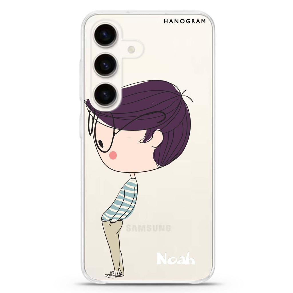 Boy kissing Samsung Galaxy S26/S25/S24 可加名字水晶透明保護殼正面展示